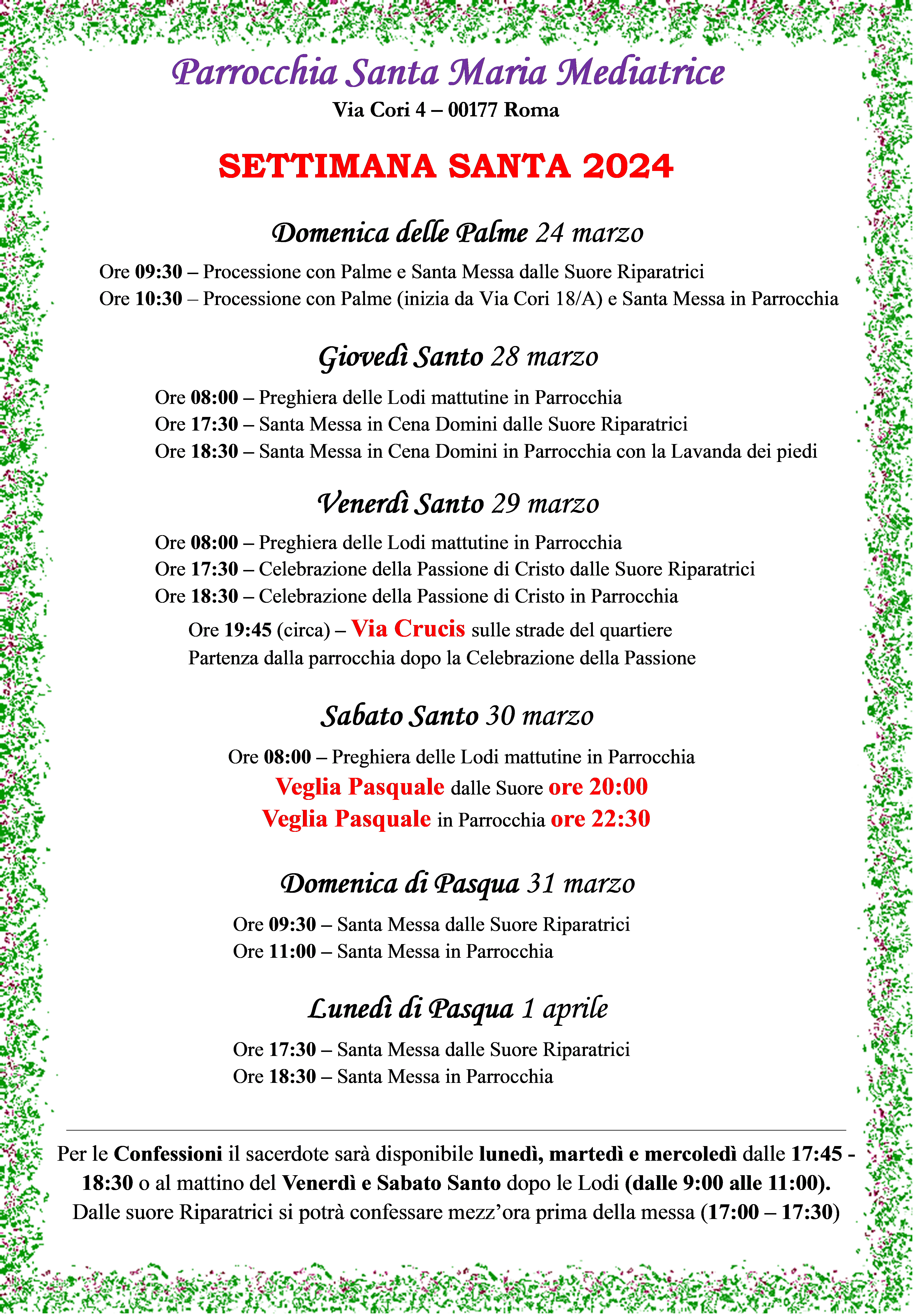 Orari della Settimana Santa